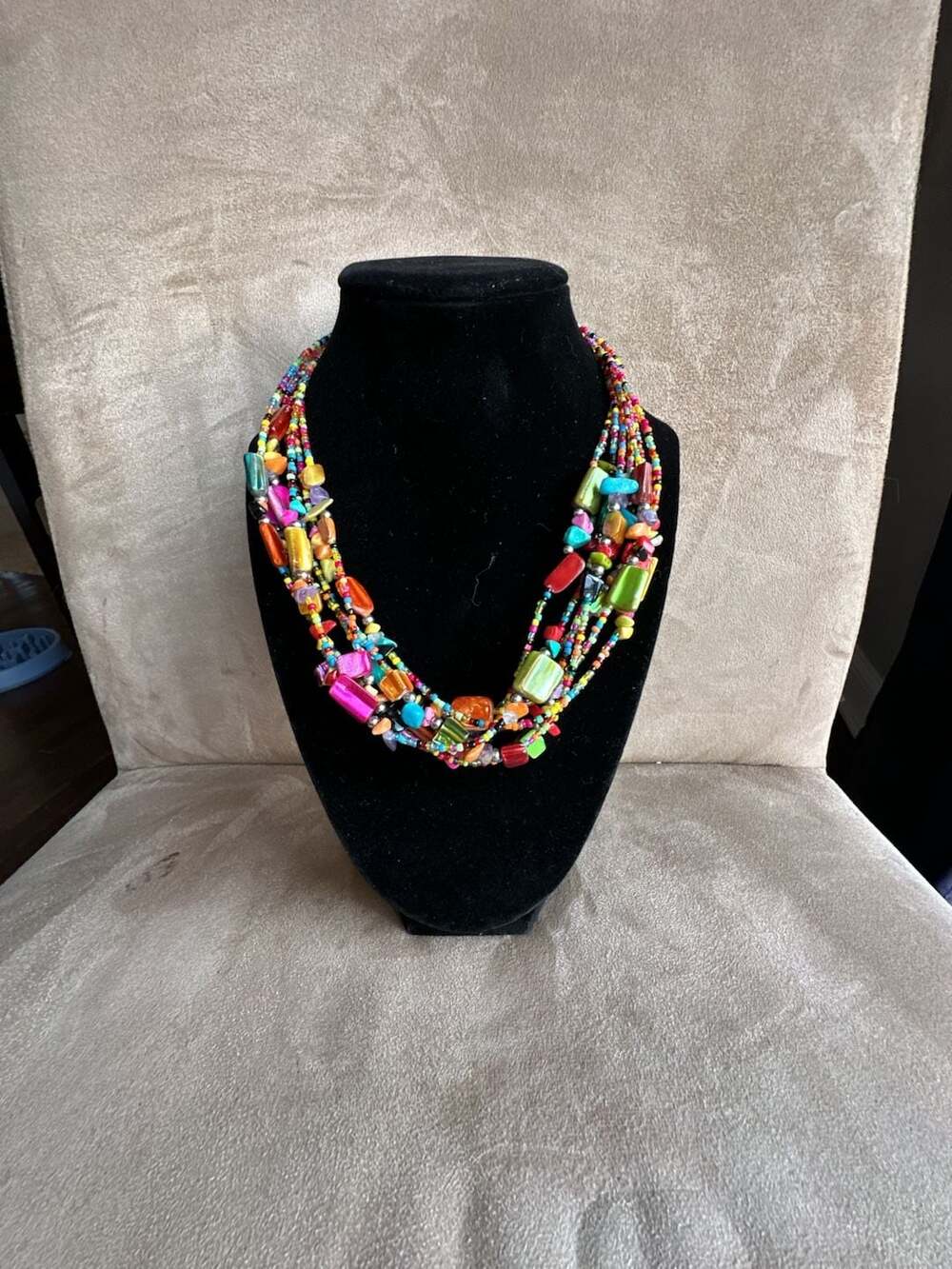 Multicolor Multi-Strand Beaded Statement Necklace with Mixed Stones and Glass